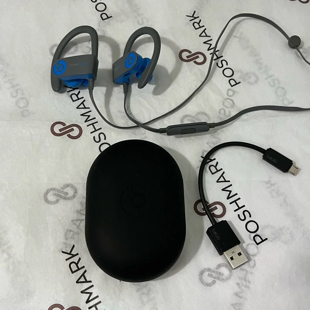 BEATS POWERBEATS BY DR DRE AUTHENTIC WIRELESS BLUE & GRAY BLUETOOTH HEADPHONE